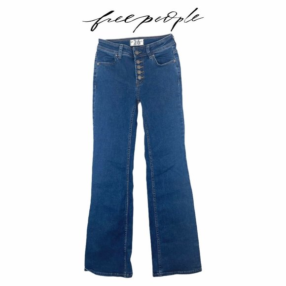 We The Free People Womens Jrs Size‎ 26 Bootcut Jeans Button Fly Stretch Denim - Picture 1 of 9